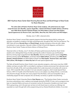 2021 Kaufman Music Center Gala Honoring Devorah Rose and David Krieger to Raise Funds for Music Education