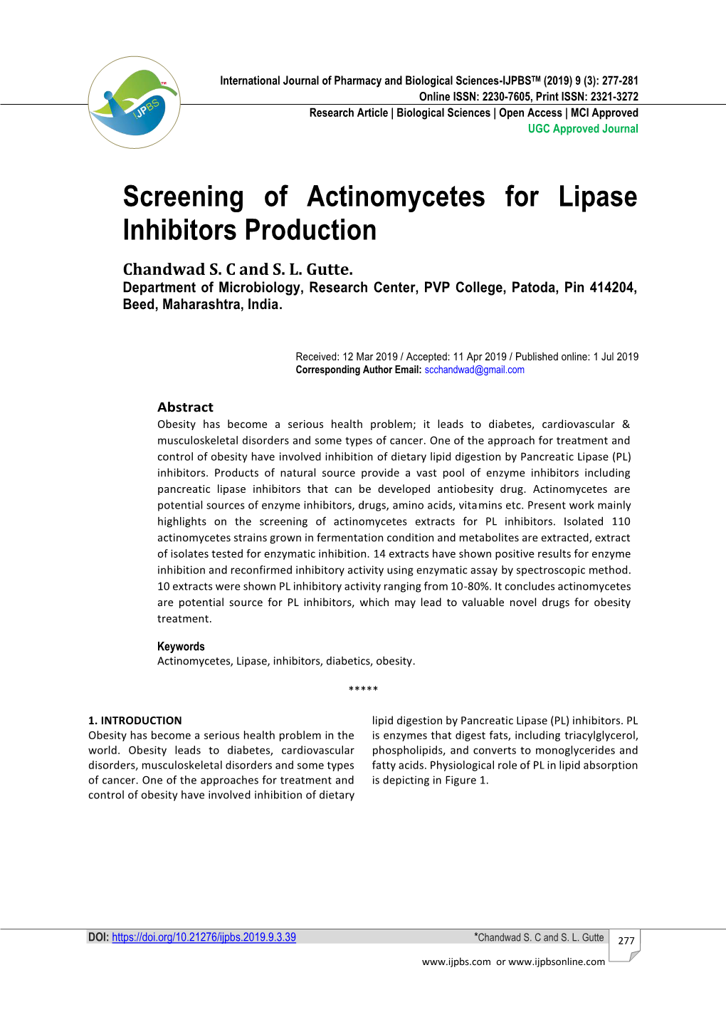 Screening of Actinomycetes for Lipase Inhibitors Production