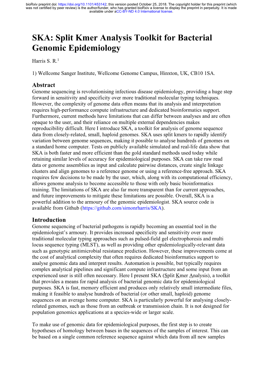 Split Kmer Analysis Toolkit for Bacterial Genomic Epidemiology