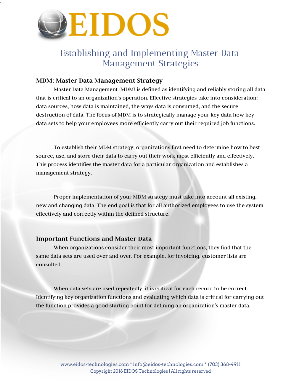 Establishing and Implementing Master Data Management Strategies