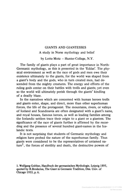 GIANTS and GIANTESSES a Study in Norse Mythology and Belief by Lotte Motz - Hunter College, N.Y