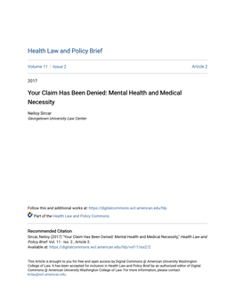 Your Claim Has Been Denied: Mental Health and Medical Necessity