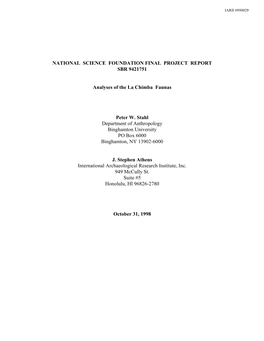 National Science Foundation Final Project Report Sbr 9421751
