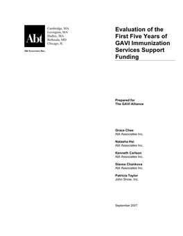 Evaluation of the First Five Years of GAVI Immunization Services Support Funding