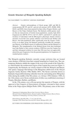 Genetic Structure of Mongolic-Speaking Kalmyks