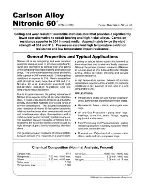 Carlson Alloy Nitronic 60 (UNS S21800)