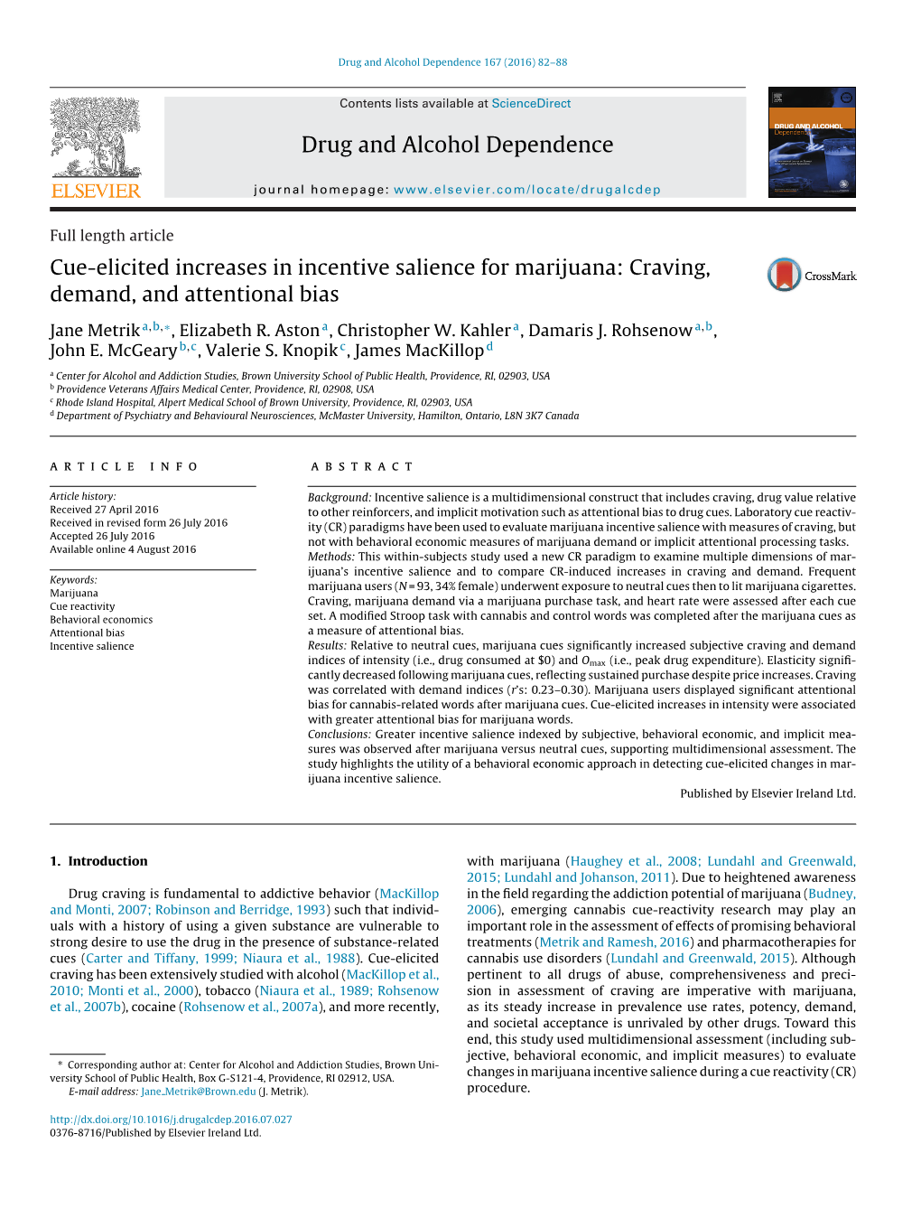 Cue-Elicited Increases in Incentive Salience for Marijuana: Craving