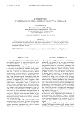Distribution of Chara Braunii Gmellin 1826 (Charophyta) in Poland