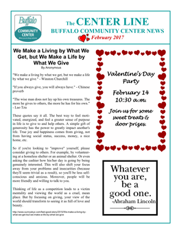 The CENTER LINE BUFFALO COMMUNITY CENTER NEWS February 2017