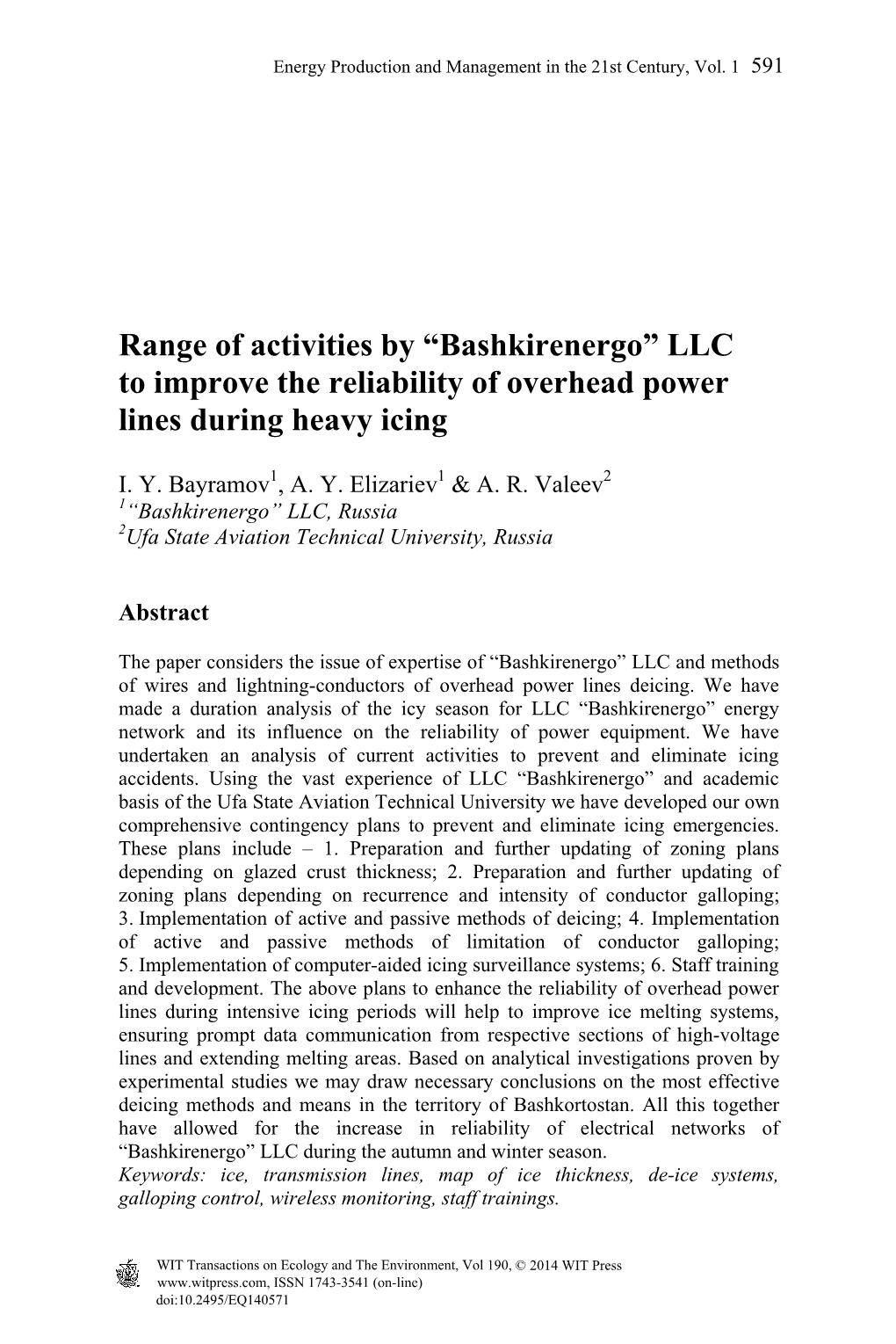 LLC to Improve the Reliability of Overhead Power Lines During Heavy Icing