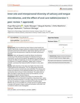Inter-Site and Interpersonal Diversity of Salivary and Tongue Microbiomes, and the Effect of Oral Care Tablets [Version 1; Peer Review: 1 Approved]