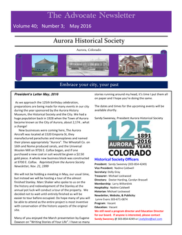 The Advocate Newsletter Volume 40; Number 3; May 2016