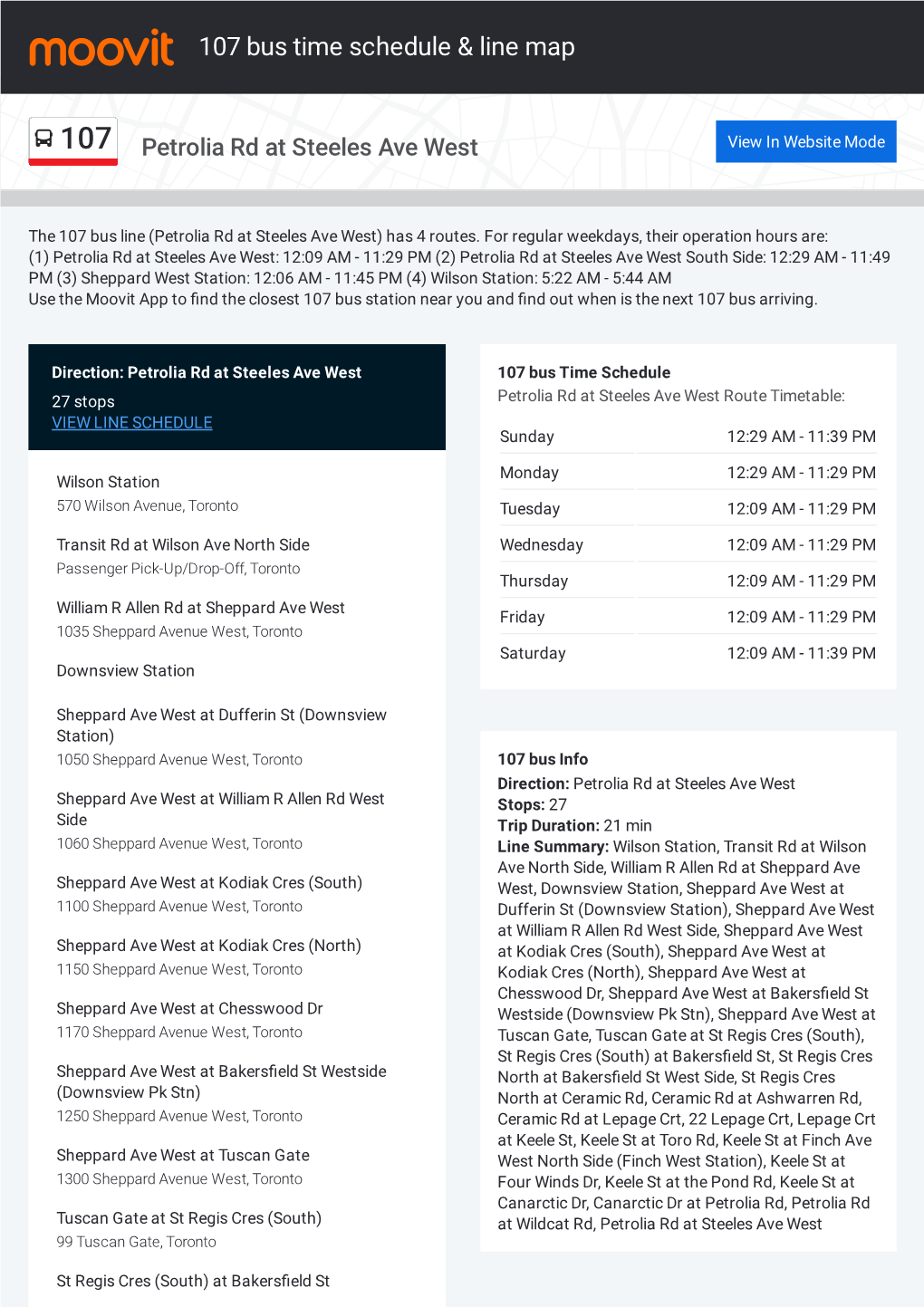 107 Bus Time Schedule & Line Route