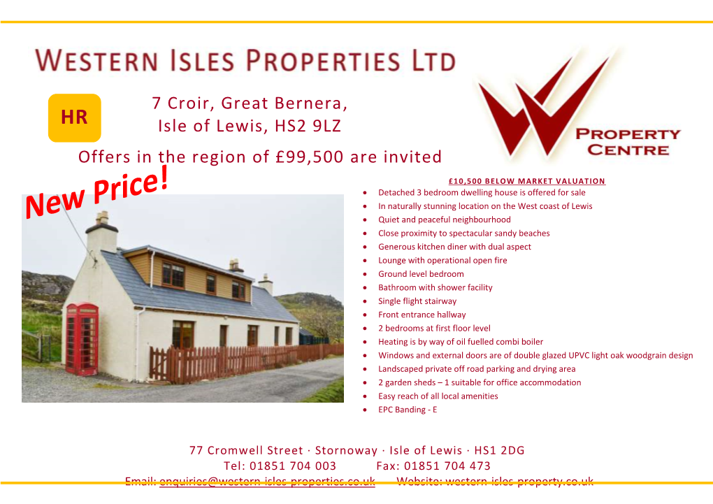 7 Croir, Great Bernera, Isle of Lewis, HS2 9LZ Offers in the Region Of