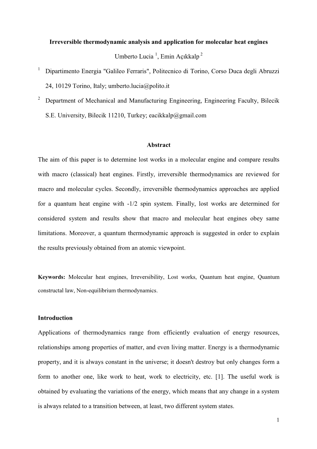 Irreversible Thermodynamic Analysis and Application for Molecular Heat Engines