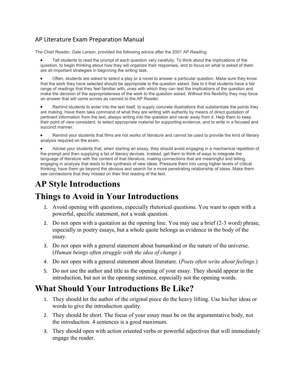 AP Literature Exam Preparation Manual