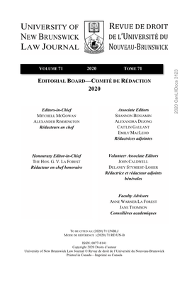 Editorial Board—Comité De Rédaction 2020