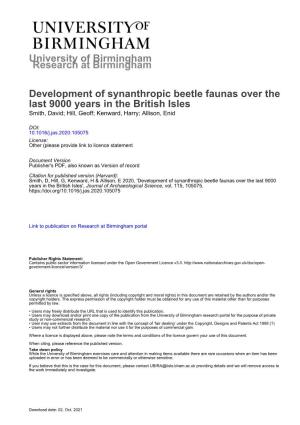 Development of Synanthropic Beetle Faunas Over the Last 9000 Years in the British Isles Smith, David; Hill, Geoff; Kenward, Harry; Allison, Enid