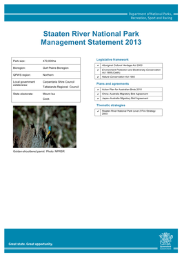Staaten River National Park Management Statement 2013