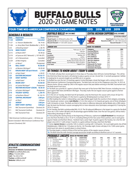 Buffalo Bulls 2020-21 Game Notes