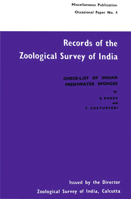 Miscellaneous Publication Occasional Paper No. 4 RECORDS of the ZOOLOGICAL SURVEY of INDIA