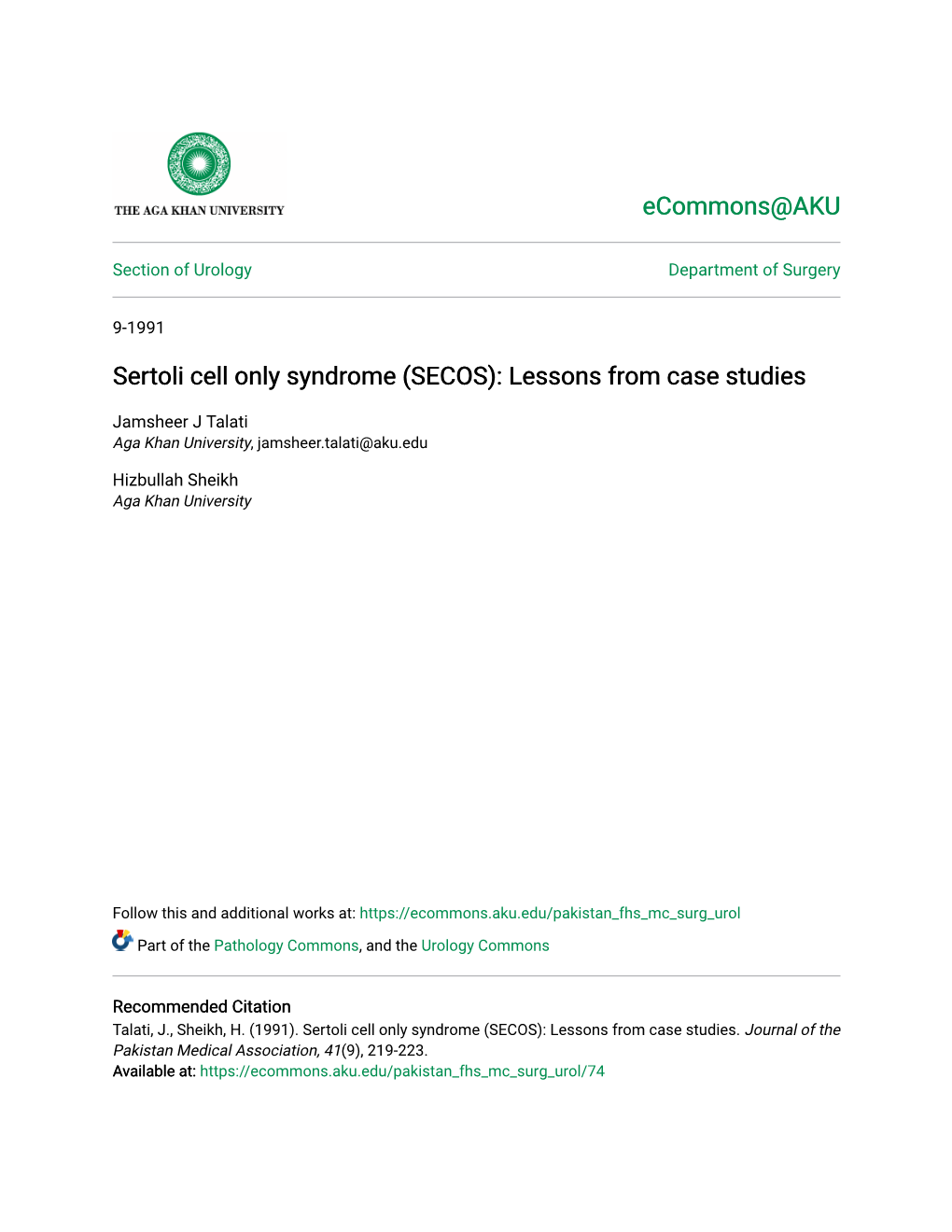 Sertoli Cell Only Syndrome (SECOS): Lessons from Case Studies