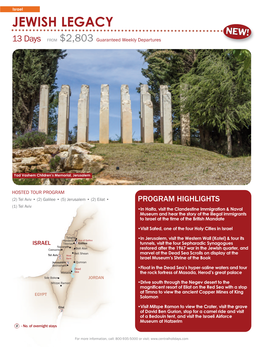 JEWISH LEGACY 13 Days from $2,803 Guaranteed Weekly Departures