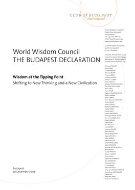 World Wisdom Council the BUDAPEST DECLARATION