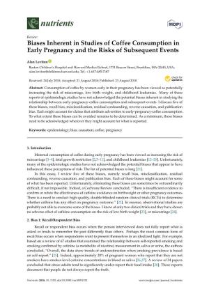 Biases Inherent in Studies of Coffee Consumption in Early Pregnancy and the Risks of Subsequent Events
