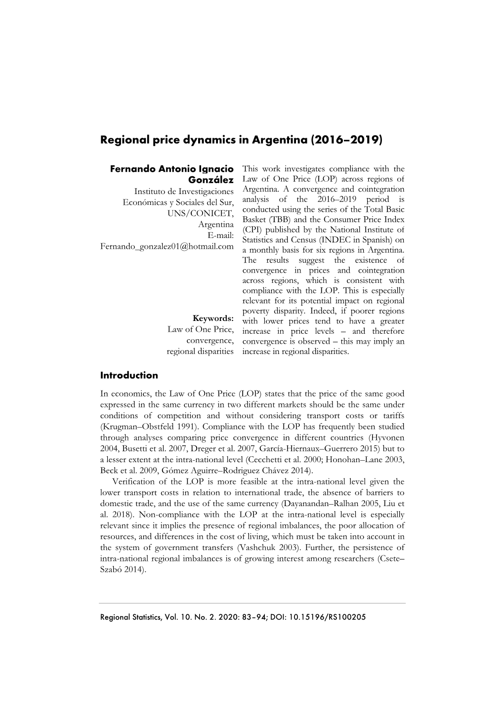 Regional Price Dynamics in Argentina (2016–2019)