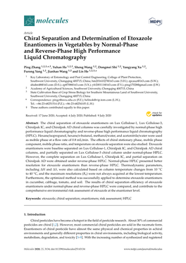 Chiral Separation and Determination of Etoxazole Enantiomers in Vegetables by Normal-Phase and Reverse-Phase High Performance Liquid Chromatography