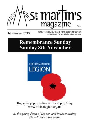 Remembrance Sunday Sunday 8Th November