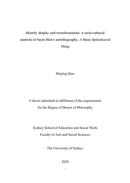Identity Display and Transformation: a Socio-Cultural Analysis of Suyin Han’S Autobiography, a Many-Splendoured Thing