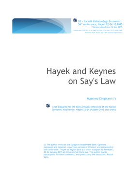 Cingolani Napoli SIE 2015 Hayek and Keynes on Say's