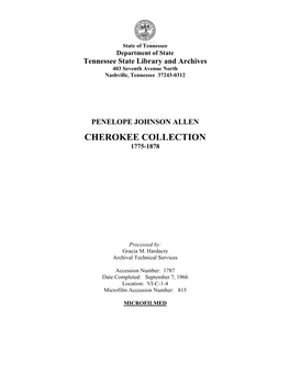 ALLEN, Penelope Johnson, Cherokee Collection
