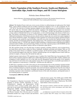 Native Vegetation of the Southern Forests: South-East Highlands, Australian Alps, South-West Slopes, and SE Corner Bioregions