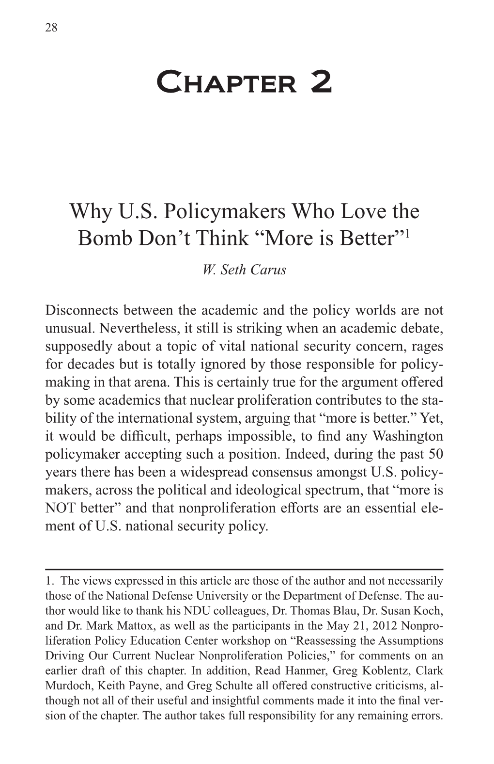 Chapter 2: Why U.S. Policymakers Who Love the Bomb Don't Think