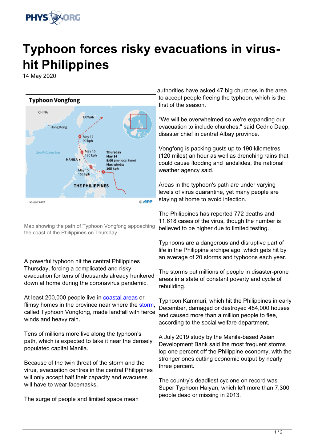 Typhoon Forces Risky Evacuations in Virus-Hit Philippines