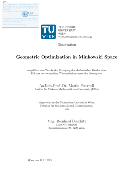 Geometric Optimization in Minkowski Space