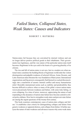 Failed States, Collapsed States, Weak States: Causes and Indicators