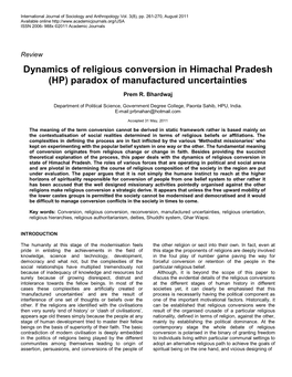 Dynamics of Religious Conversion in Himachal Pradesh (HP) Paradox of Manufactured Uncertainties