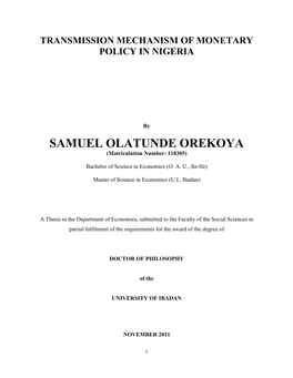 SAMUEL OLATUNDE OREKOYA (Matriculation Number: 118305)