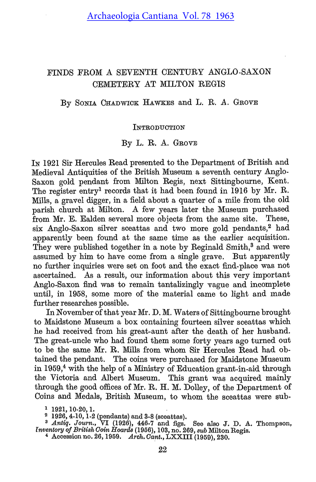 Finds from a Seventh Century Anglo-Saxon Cemetery at Milton Regis