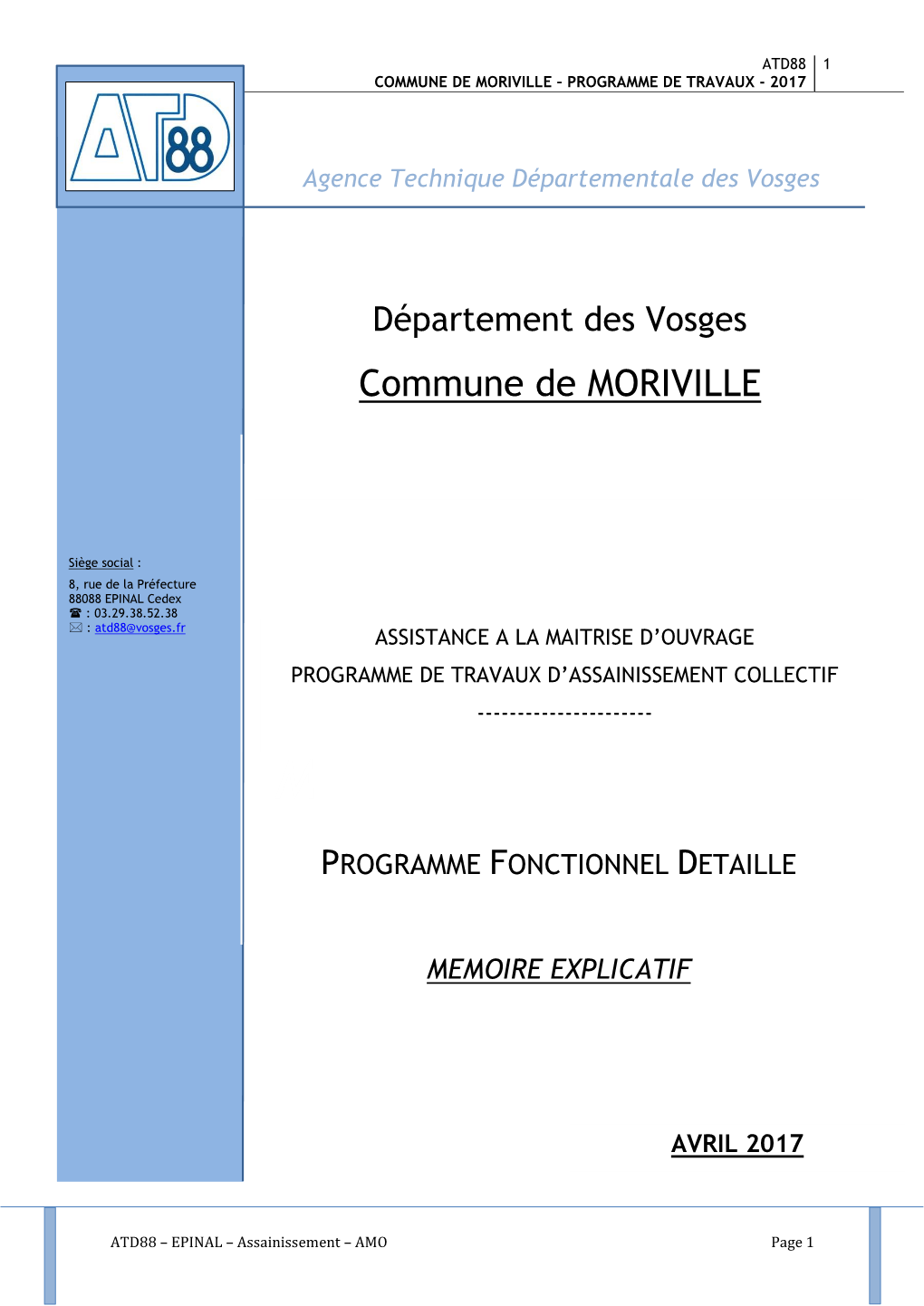 Commune De Moriville – Programme De Travaux - 2017