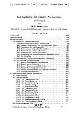 Die Evolution Der Ältesten Ammonoidea (Lieferung I) Von H