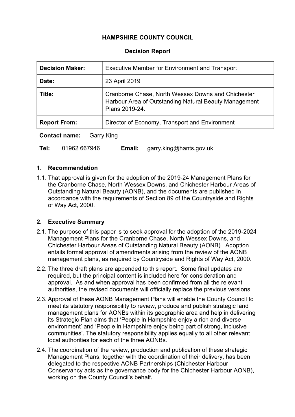 Area of Outstanding Natural Beauty Management Plans 2019-24