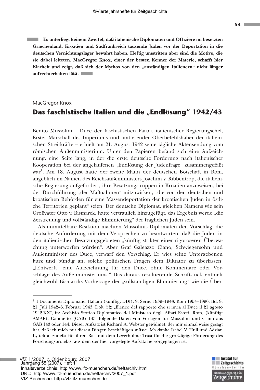 Das Faschistische Italien Und Die „Endlösung“ 1942/43