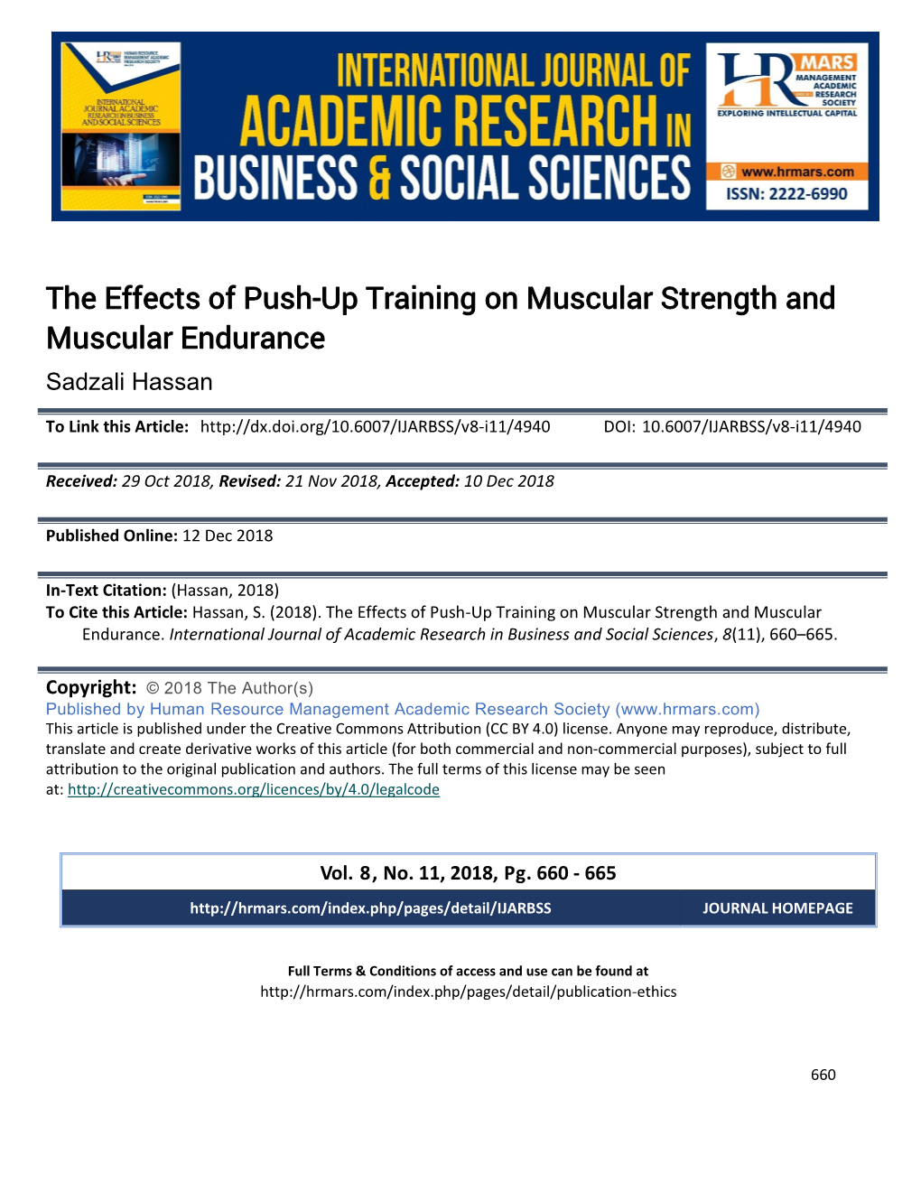 The Effects of Push-Up Training on Muscular Strength and Muscular Endurance
