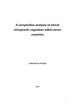 A Comparative Analysis of Animal Chiropractic Regulation Within Seven Countries