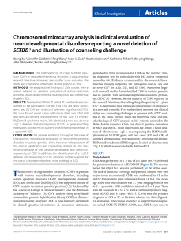 Chromosomal Microarray Analysis in Clinical Evaluation of Neurodevelopmental Disorders-Reporting a Novel Deletion of SETDB1 and Illustration of Counseling Challenge